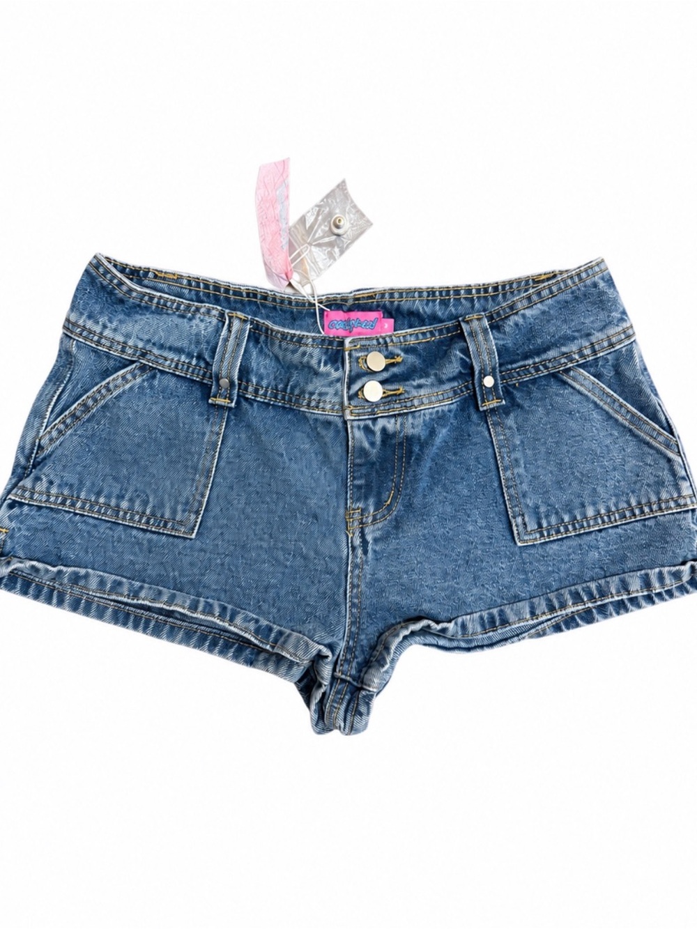 NWT Edikted Blue Denim Double-Button High-Rise Jean Micro Shorts Size Medium